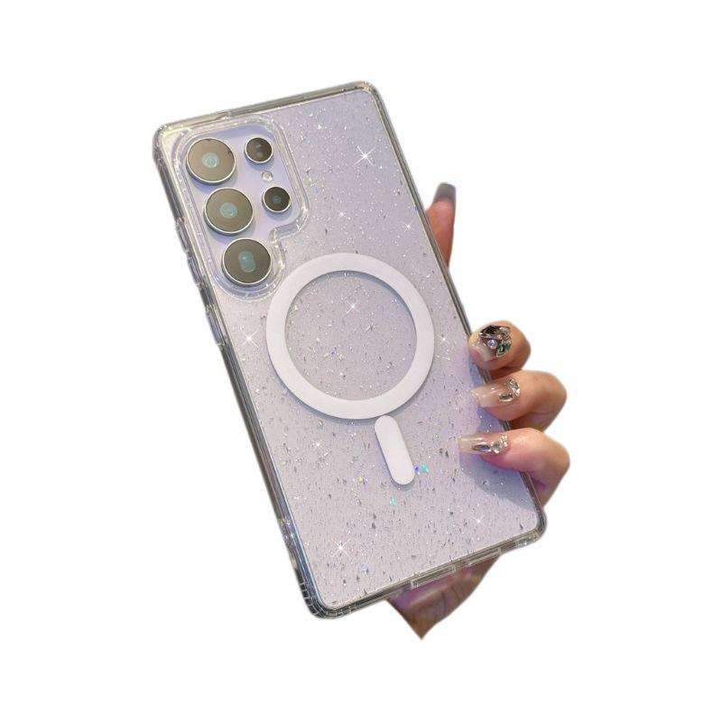 Suitable for Samsung S25edge Mobile Phone Case Flash Powder Magnetic Case S24ultra Transparent Laser S25u Anti Fall