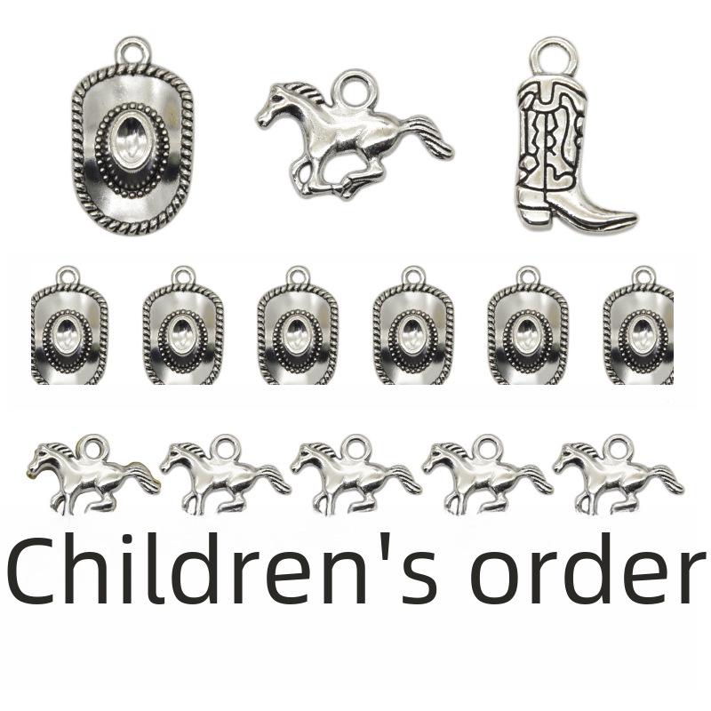 Seria westernów kowbojskich: Kapelusz i buty końskie, biżuteria ze stopu, wisiorki do naszyjników i bransoletek