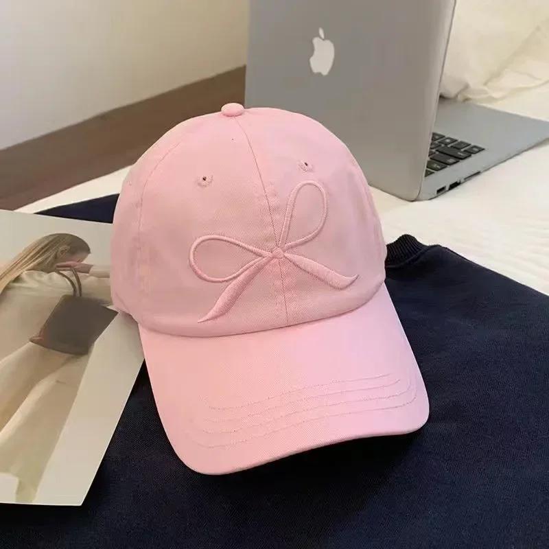 Women's Cute Bow Embroidery Baseball Cap Vintage Washed Distressed Dad Hat for Casual Streetwear and Outdoor Activities