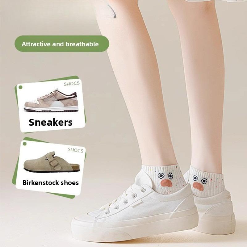 Summer Sock Children's Short Socks Trendy Shallow-cut Low-top Lightweight Style Cute Cartoon College-style Girls' Lace Cotton Stockings