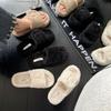 New one-word fluffy slippers for women's outer wear 2025 popular indoor warmth Velcro soft cotton drag foreign trade