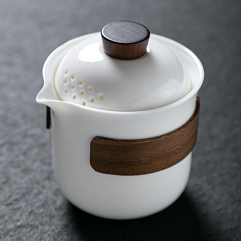 High-End Mutton Fat White Porcelain Gaiwan Teacup with Lid and Filter - Anti-Scald Household Tea Set