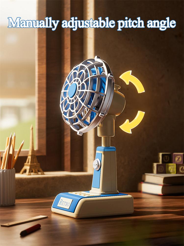 Retro Desk Fan Mini Portable Fan,3 Speeds Quiet Tabletop Fan Manually Adjustable Pitch Angle Standing Fans for Room Home