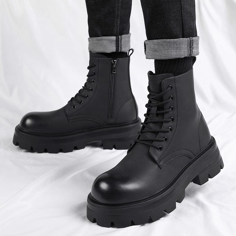 Fashion Outdoor Lace Up Non-Slip Ankle Boot British Style Men High Top Ankle Boot High Quality Casual Leather Thick Bottom Boot