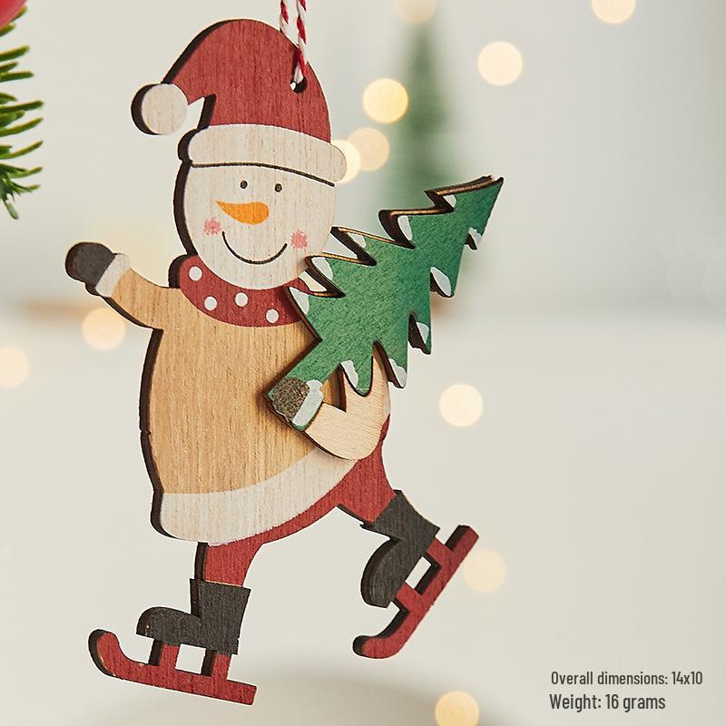Nordic Wooden Christmas Ornaments: Cartoon Santa Claus & Snowman Pendants