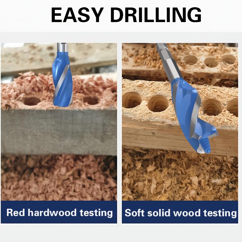 6pcs Woodworking Drill Bit Set, 4-Groove 4-Blade, Hex Shank, Carbon Steel, Round with Square End, for Door Locks, Drawers, Drilling Tools