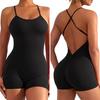Sommer-Yoga-Strampler für Damen, mit Kreuz-Rücken, ärmellos, hohe Elastizität, dünn, weich, atmungsaktiv, tief ausgeschnitten, U-Ausschnitt, schulterfrei, Mantel, Strand, kurze Sommer-Fitness