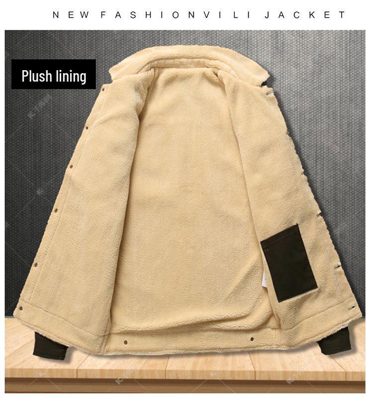 Men's Autumn/Winter Lamb Wool Lapel Jacket - Thick, Pure Cotton, Velvet, Washed Coat, Trendy Brand.
