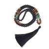 Direct supply round bead long necklace jewelry black agate tiger eye multi-circle fringed necklace