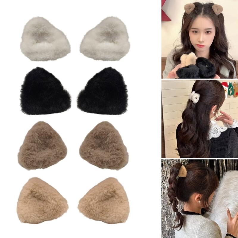 Stylish Plush Cats Ear Hair Clips Unique Cats Ear Hair Clips Soft Nonslip Bangs Claw Clips for Women Decoration