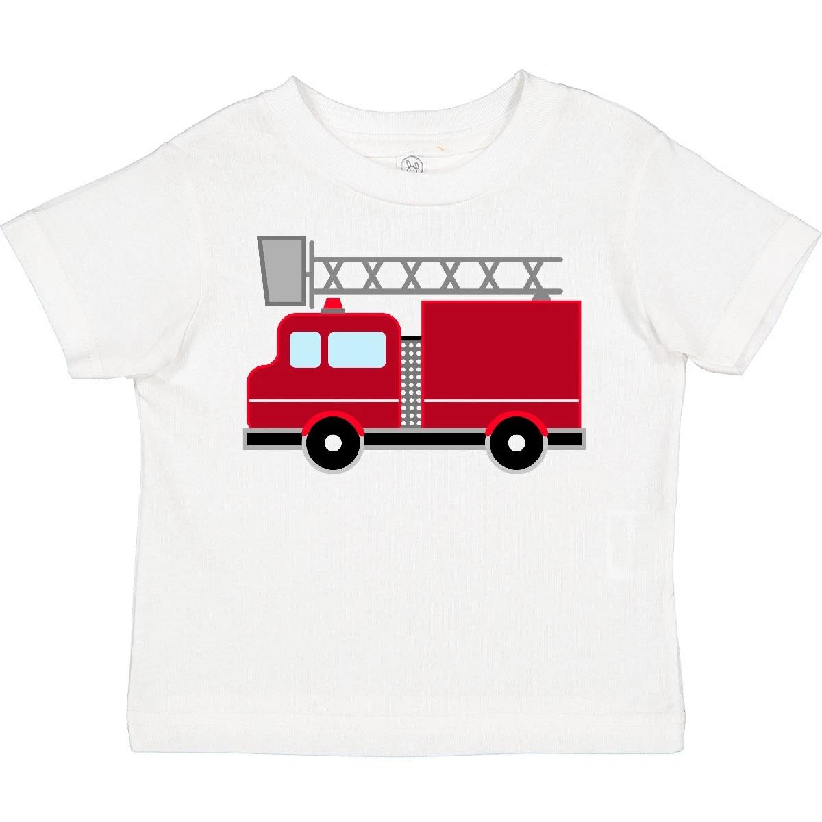 Inktastic Red Firefighter Fire Truck Toddler kids boys T-Shirt Firetruck Fighter Cute Kids 130
