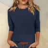 T-shirt uni à col rond et manches 3/4 pour femme - Haut décontracté à coupe ample