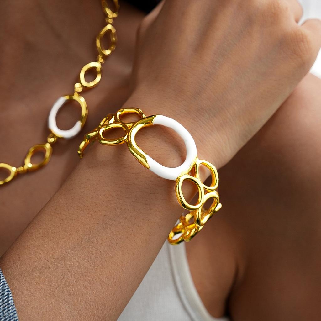 Vintage oil drip chain, circle sweater chain, medieval simple necklace