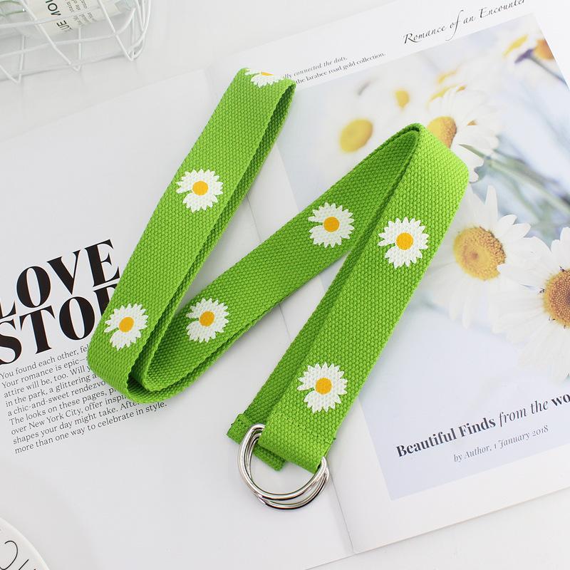 

Студенческий Декоративный Джинсовый Ремень Маленькая Ромашка Унисекс Пряжка с Двойной Петлей Холщовый Ремень зелёный