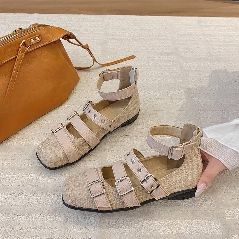 

Fashion Fashion Single Shoes Autumn New Square Toe Shallow Rivet Belt Buckle Non-slip Wear-resistant One-band Low-top Shoes 40