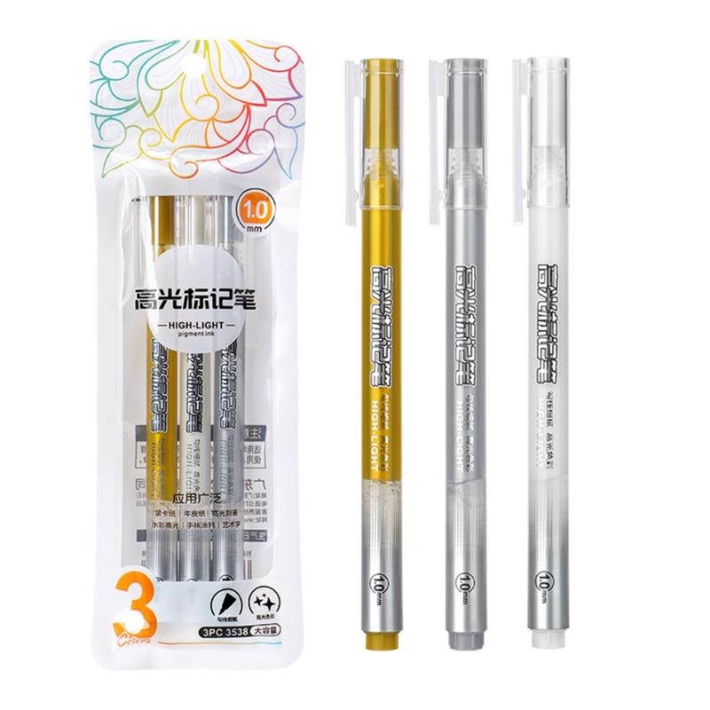 

3Pcs Gold Silver White Highlighter Pen Highlighter Paint Pen 1.0MM Tip, for Copybook Scrapbooking Highlighting 1