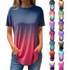 Women's Fashion Casual Round Neck Gradient Printed Short Sleeve Pullover T-Shirt Top