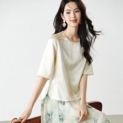 2026 Sommer Retro Chinesischer Stil Acetat Rundhals Bluse