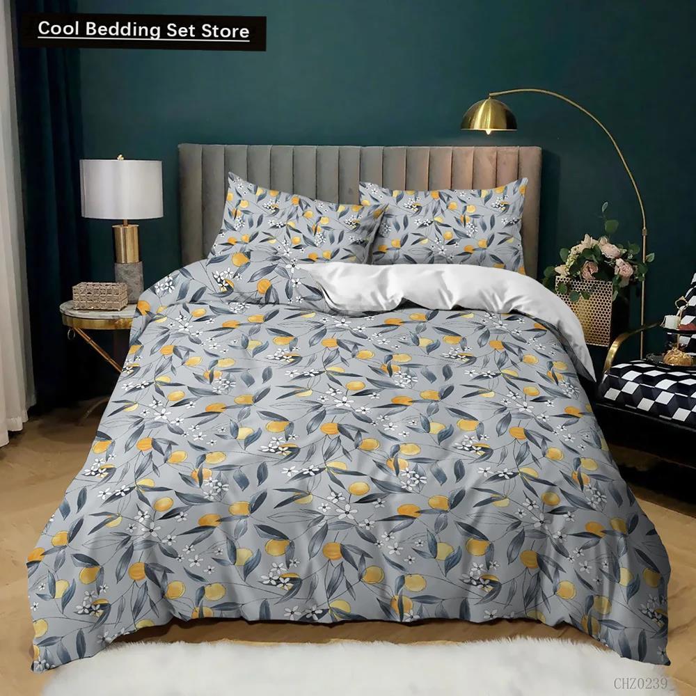 Fruit Duvet Cover Set Orange Bedding Set for Teens Girls Women Cute Cartoon Orange Double Queen King Size Polyester Qulit Cover