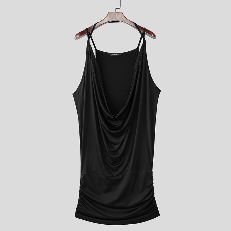 

INCERUN Men Strap Sleeveless Low Cut Swing Neck Home Club Long Tank Tops S