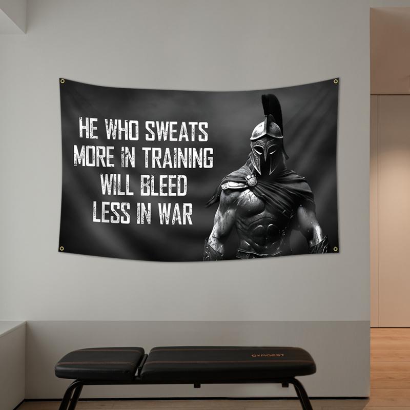 Spartan Warrior Inspirational Tapestry Black and White Fitness Quotes Background Cloth Gym Hardman Room Decoration 100X70CM