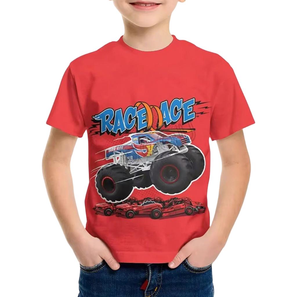 Summer Kids T-shirt Car Racing Print Short-sleeved Boy Tees Top Casual Girl T-shirt Streetwear Outdoor Casual Clothing