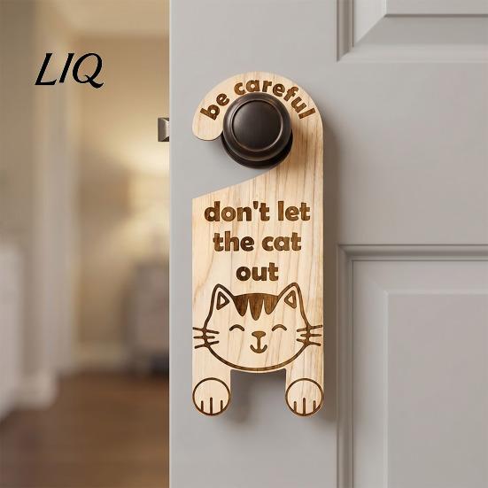 Cat Cafe Decorative Hanger Warning Door Handle Sign, Wooden Cartoon Hanging Reminder, Pet Universal Sign Safety Knob Hanger, for Bedroom And Entryway