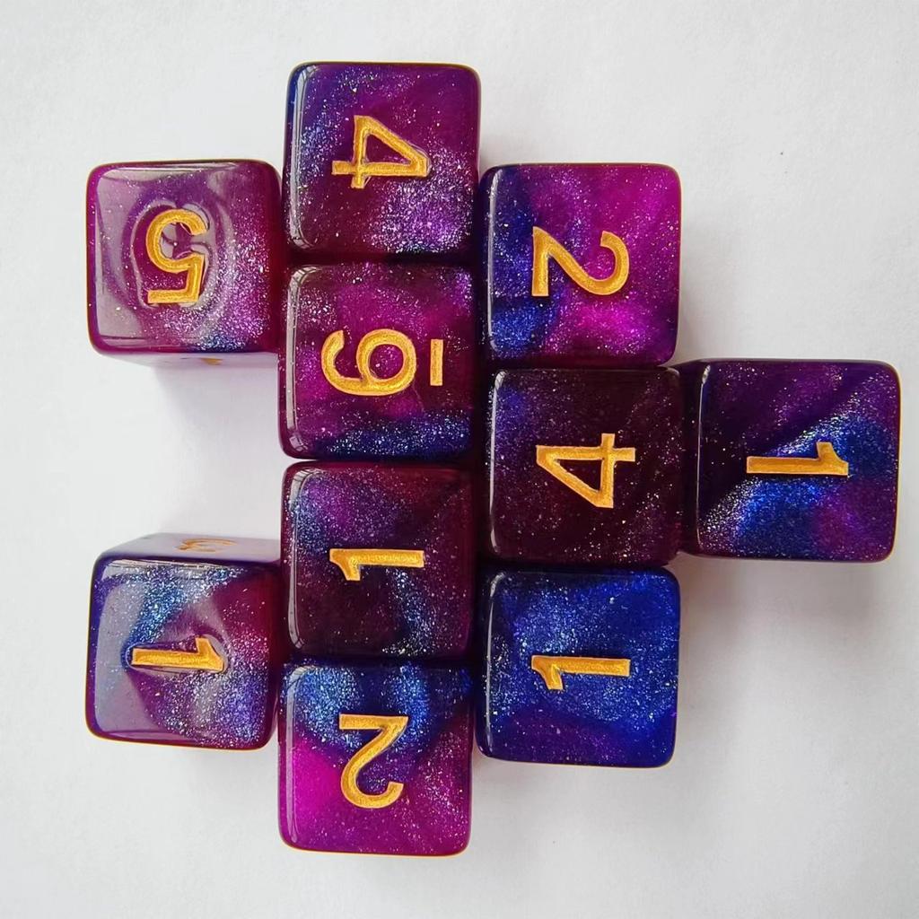 10pcs/set 6-sided Dual Color Starry Sky Digital Dice Acrylic Cthulhu Dice for COC RPG Board Game DND Dices Set