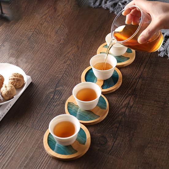 Podložka z epoxidové pryskyřice Krajina Průhledný držák bambusové izolace Coaster Cup Mat