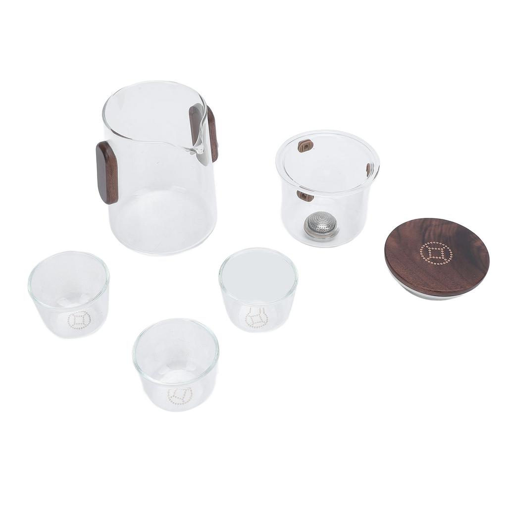 Glass Teapot with Strainer 330ml Magnetic Filtration Pot Water Separation Glass Teapot with 3 Cups for Home Outdoor Office