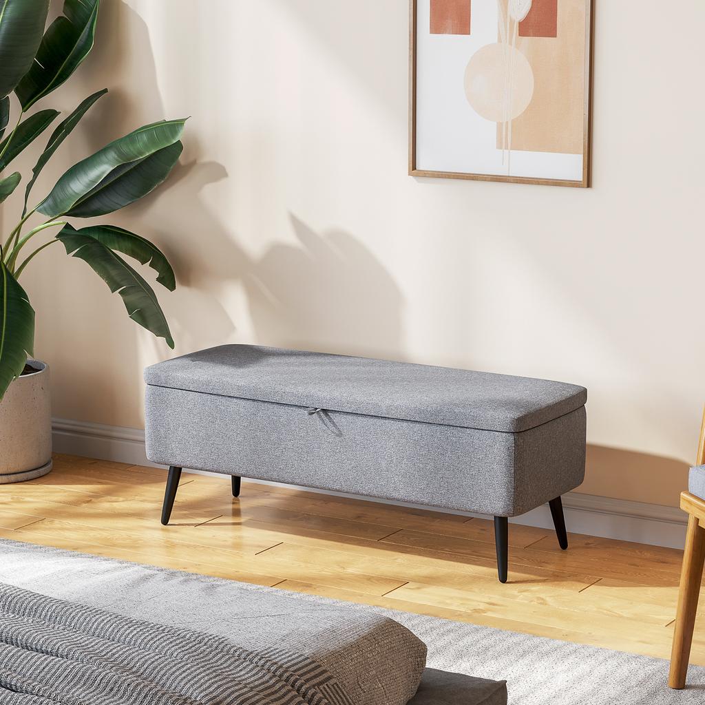 Bench, Storage Bench, Upholstered Bench, Linen Look, up to 150kg, 101x38.5x44.5 cm, Grey