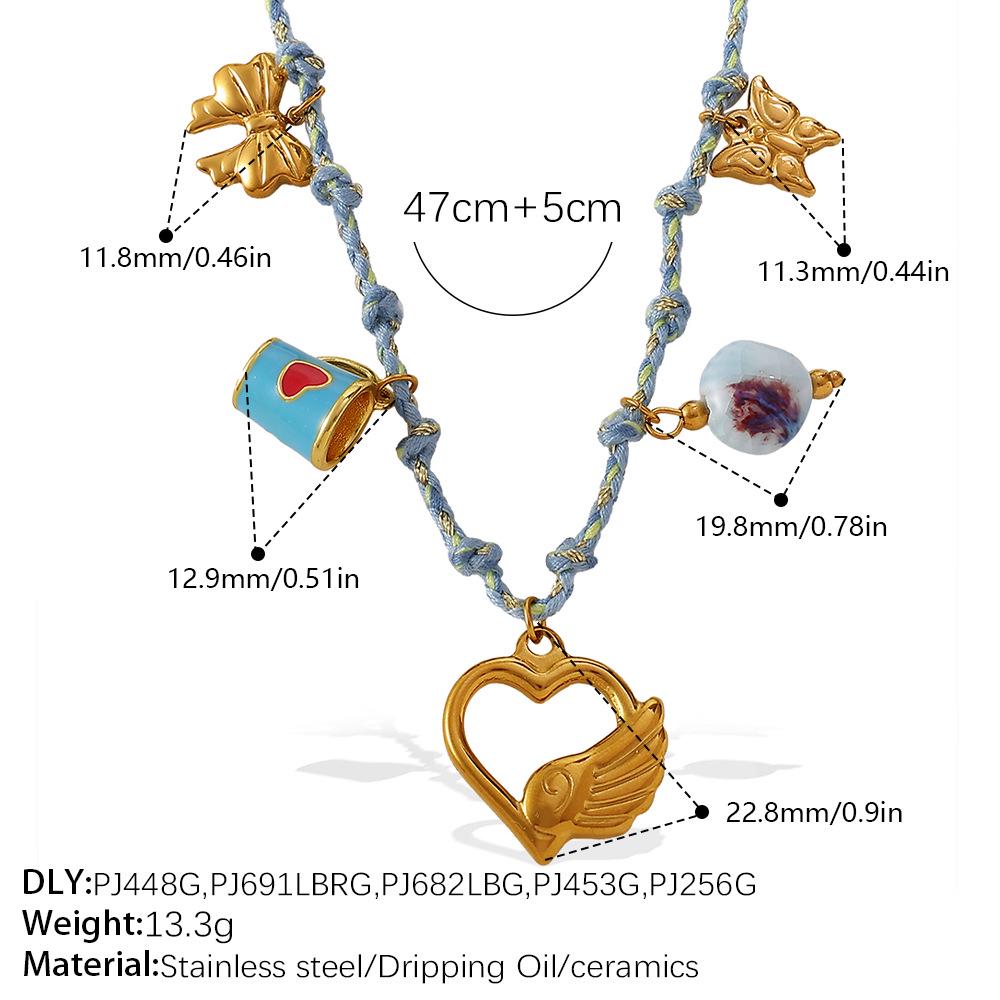 DIY Strandstil Buntes Seil Halsketten- & Armband-Set mit Meeres-Serie Edelstahl-Anhänger