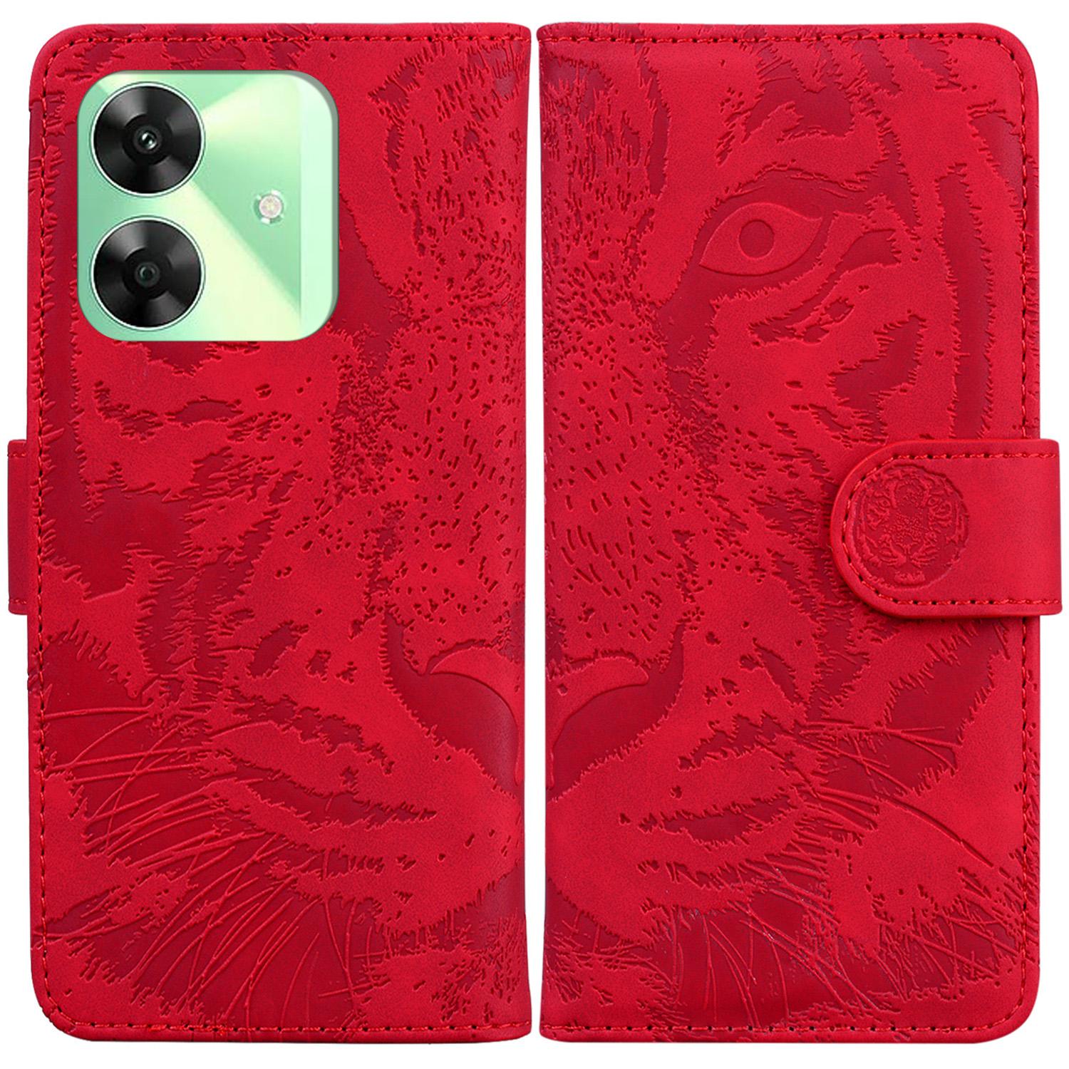 

For Realme Note 60x 4G/C63 4G/C61 4G/Narzo N63 4G Phone Case Tiger Imprint Leather Wallet Cover Red
