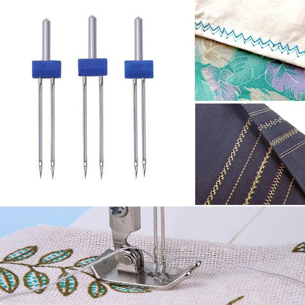 18pcs Sewing Machine Needle Double Twin Needle with Needle Threader Sewing Needle Perfect for Household Sewing Machine
