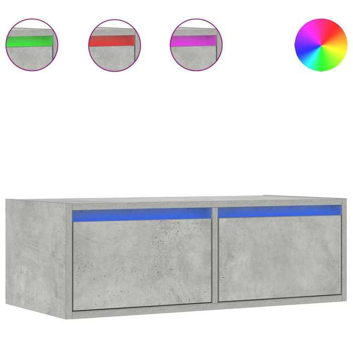 VidaXL Meuble TV avec lumières LED gris béton 75x35,5x25 cm, meuble hifi, centre de divertissement, armoire TV, meuble 860232