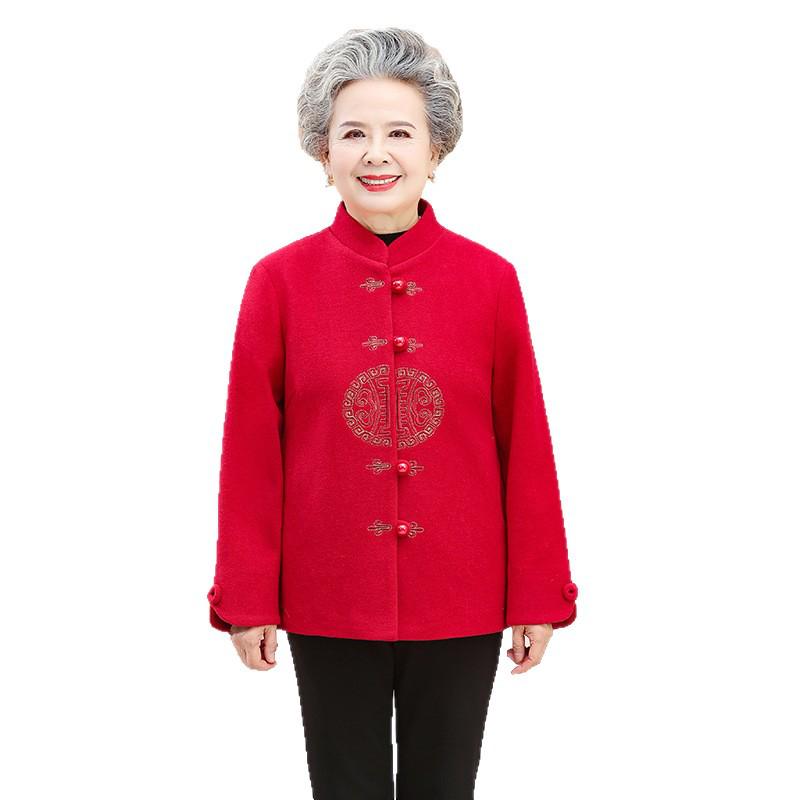 Spring and Autumn Wool Coat for Elderly Women: Elegant Tang Suit for 70-Year-Old Moms and Grandmas