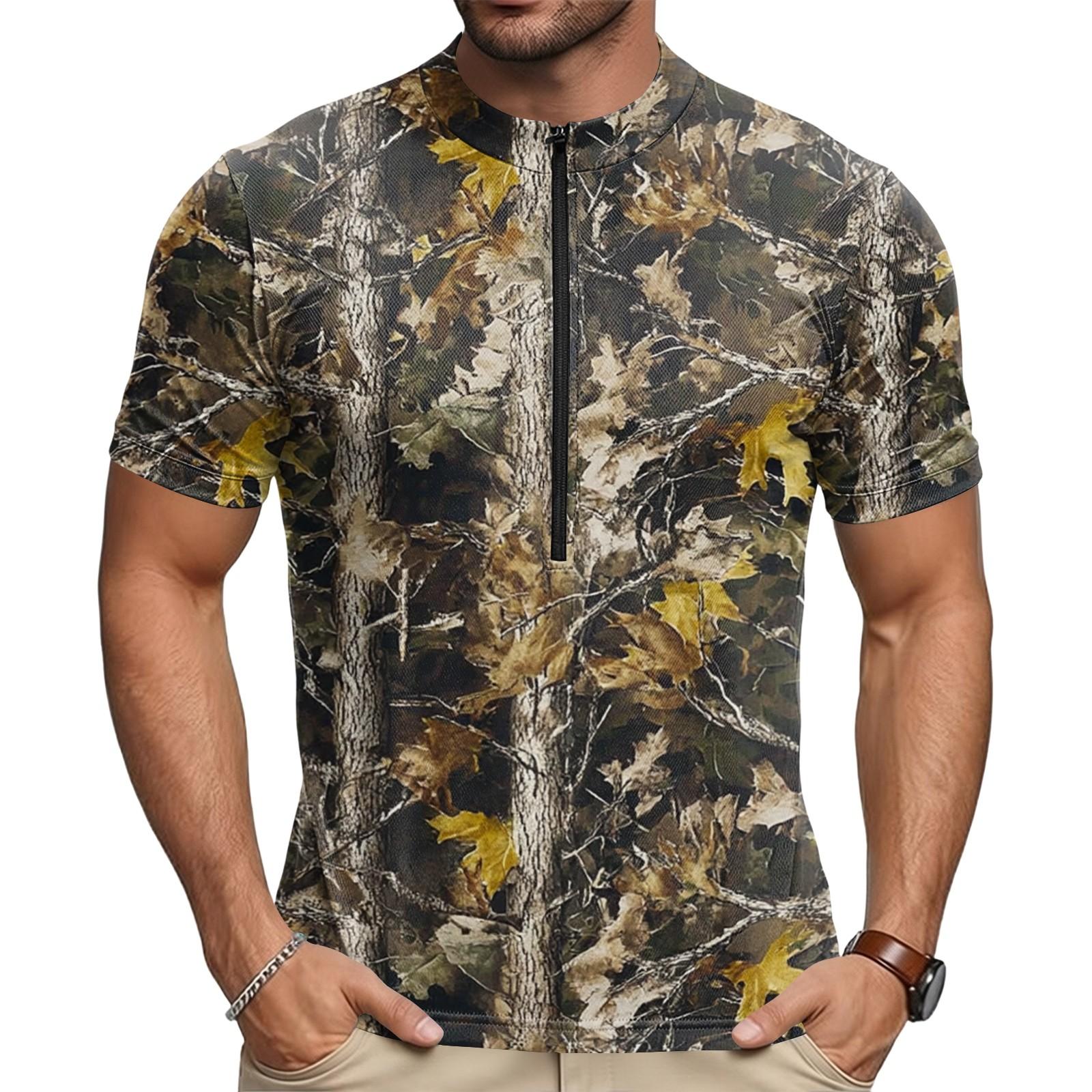 Men’s Crew Neck Printed Zip Breathable Quick Dry Short Sleeve Cycling Jersey Lightweight Stretch Fabric Top XL кофейный