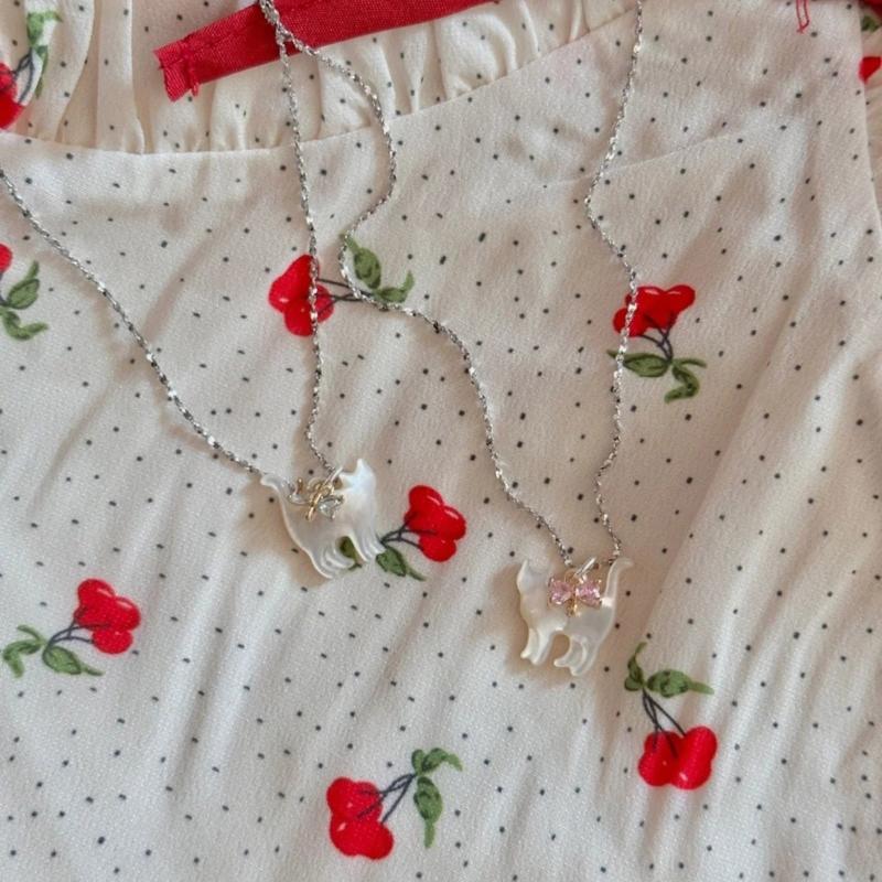 Zircon Bow Cat Pendant Necklace Adjustable Length Clavicle Chains Fashionable Animal Collarbone Chain Jewelry for Women