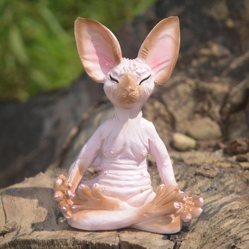 

Sitting Animal Meditating Cat Ornaments Sitting in Meditation Creative Home Garden Decoration Resin Crafts сливовий