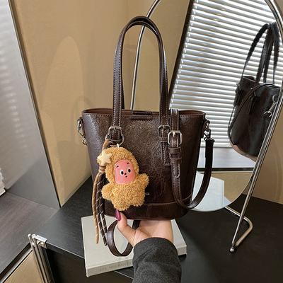 Retro Hand-held Women's Bag, Single-shoulder Crossbody Bag, Simple, Fashionable and Niche Color-blocking Bucket Bag