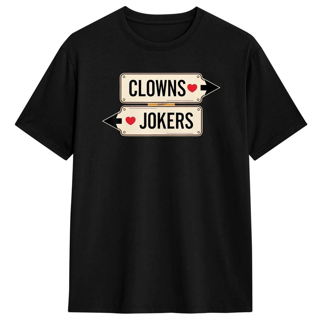 Maglietta in Cotone Vintage Direzione Clown a Sinistra Buffoni a Destra per Abbigliamento Unisex Estate 2026 Maglietta Magliette Novità