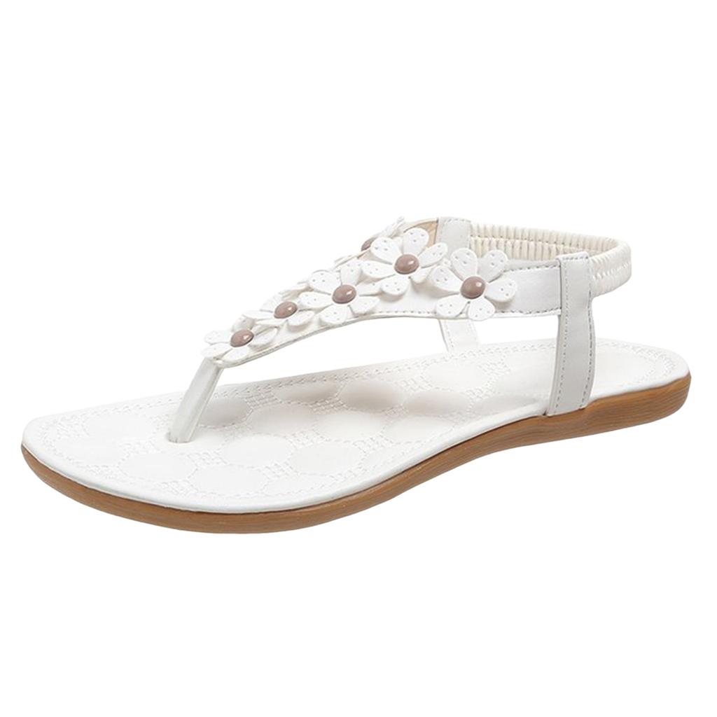 Sandały Damskie w Stylu Boho Na Koturnie Płaskie Klapki Sandały Damskie Z Kwiatowymi Zdobieniami Modne Sandały SandaLias Femininas