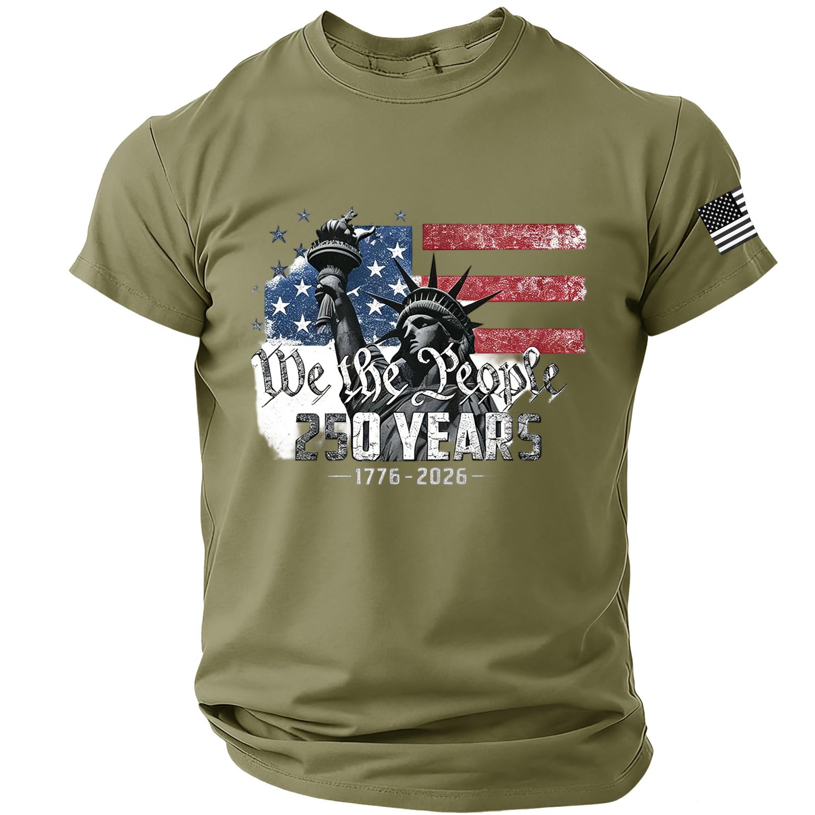 

Short Sleeve Crew Neck T Shirt with We The 250 Years 1776 2026 Print and Flag Graphic for Men L армия зеленый