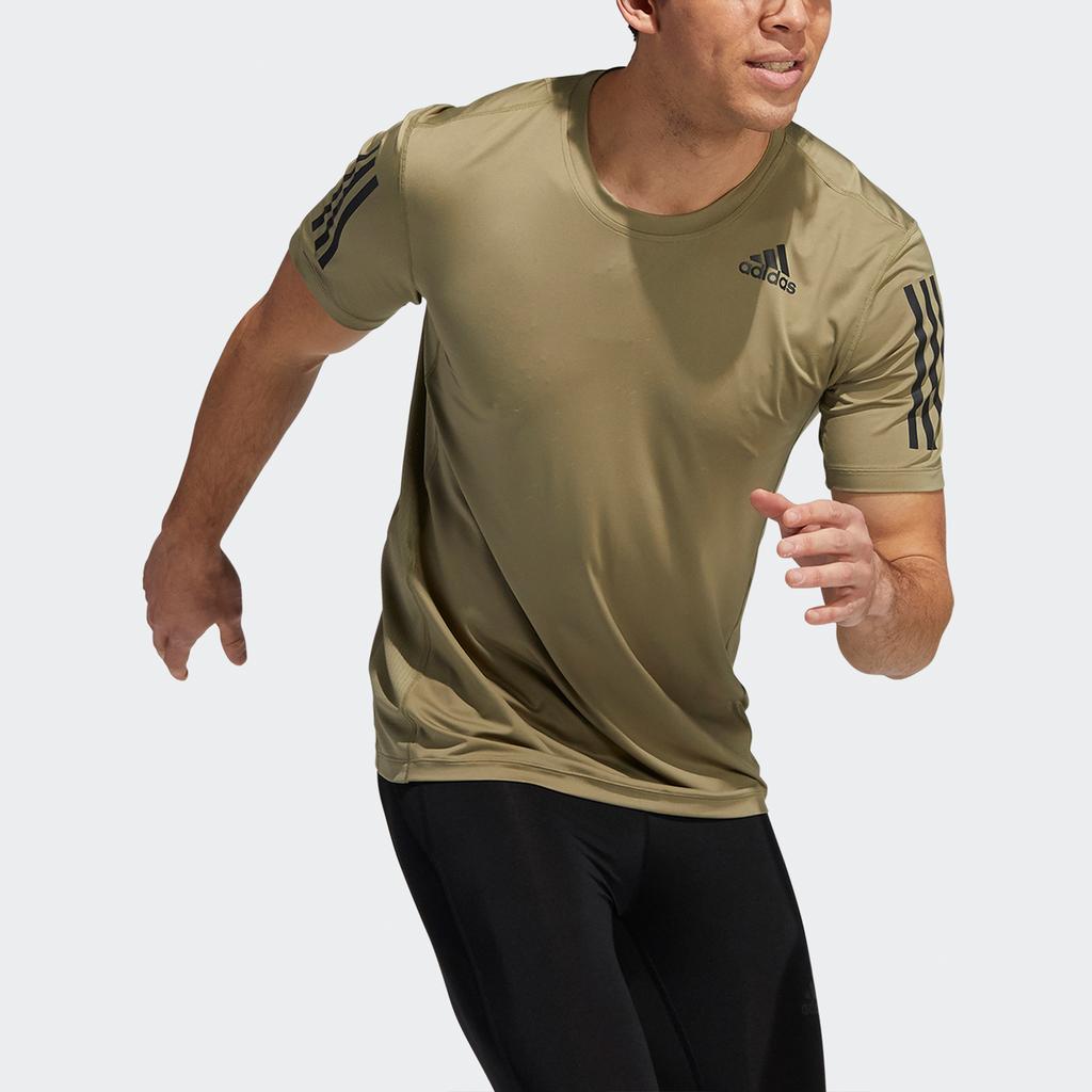 Adidas Techfit Fitted 3-Stripes Quick-Dry Athletic Short Sleeve T-Shirt Men Tops Military-Green H08800