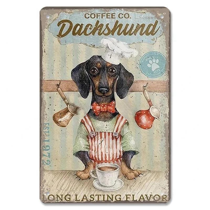 Pôster Vintage Cachorros Fofos de Estimação Placas de Metal de Estanho Dachshund Bulldog Placa de Metal Para Jardim Cafeteria Cozinha Decoração de Arte de Parede para Casa