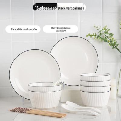 ZISIZ Black Vertical Stripe Ceramic Dinnerware Set