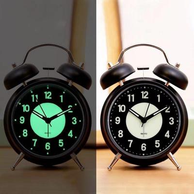 Luminous Alarm Clock Silent Non-ticking Anti-fall Battery Operated Twin Bell Loud Alarm Clock With
