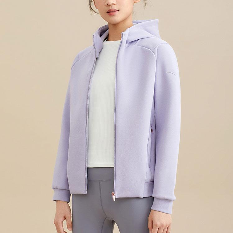 Anta Solid Color Zip-Up Hooded Fleece Jacket Women Jackets Yangxu-Purple 162347718-3