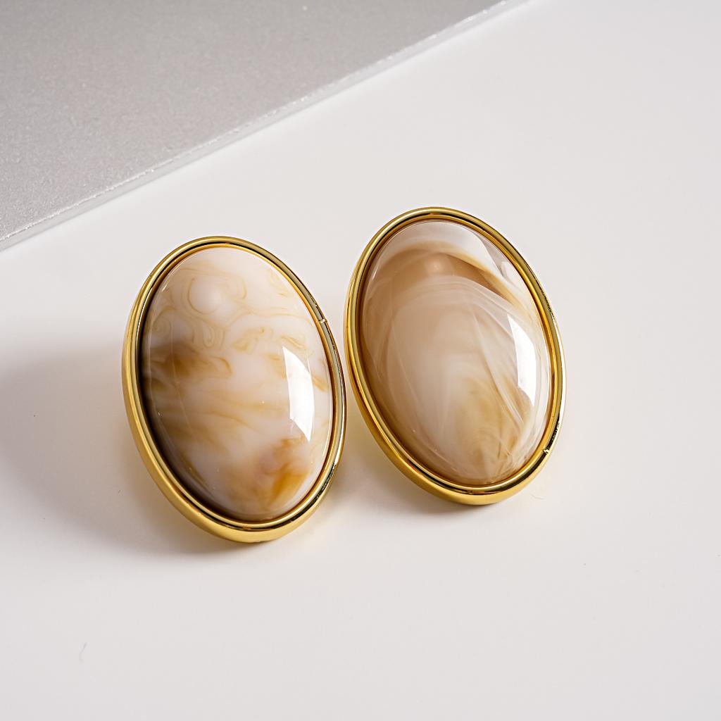 European American Retro Acrylic Smudge Oval Geometric Silver Needle Stud Earrings Niche High‑End Personalized Trend Jewelry