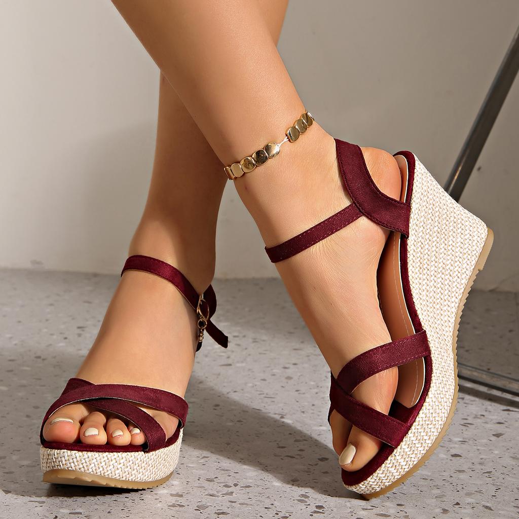 Fashion Fashion Wedge Sandals for Women Summer Casual Non-slip Peep Toe Platform Shoes Rubber Sole Buckle Elegant Heel Woman Sandale